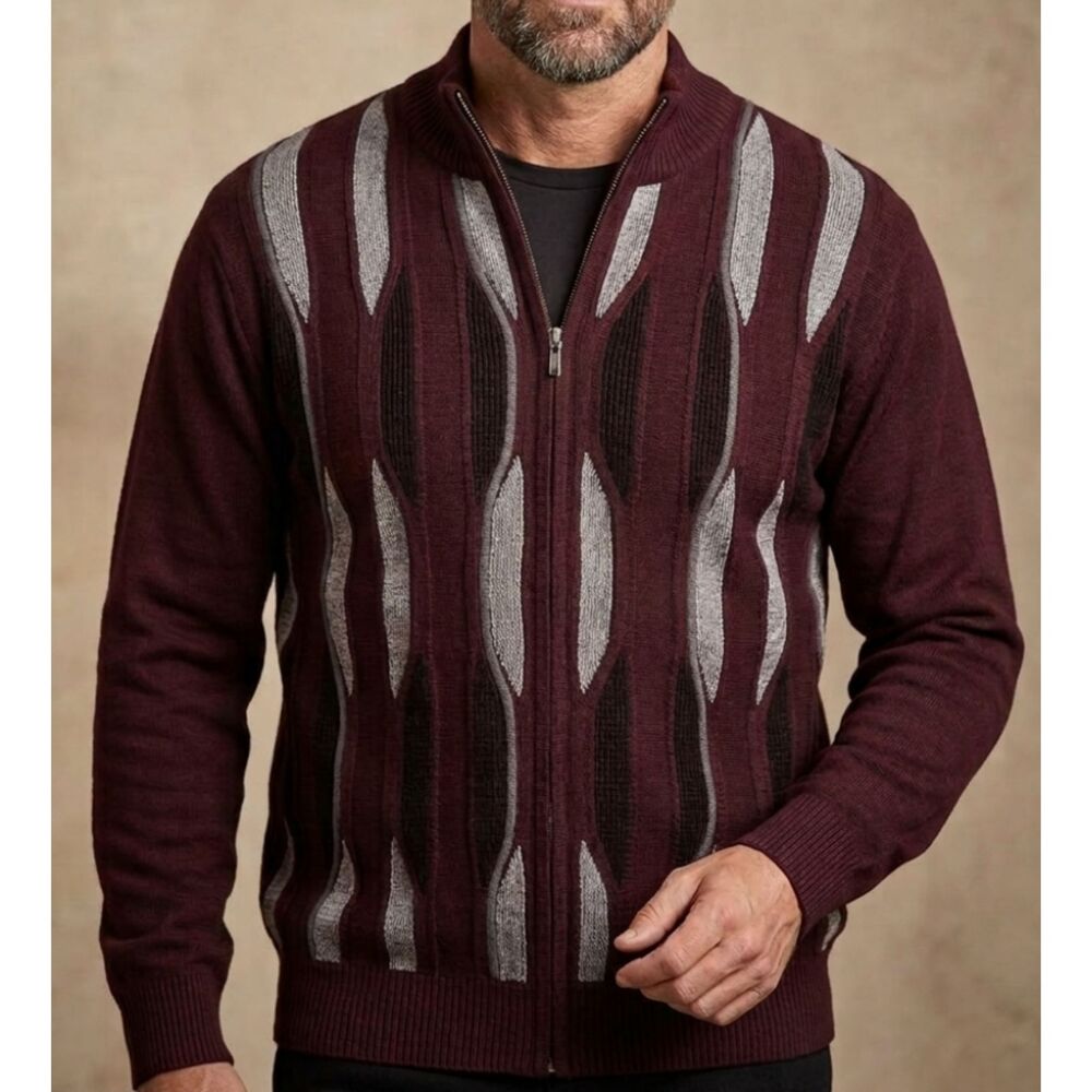New Stacy Adams Zip Up Mock Neck Cardigan Sweater Men's Size Medium